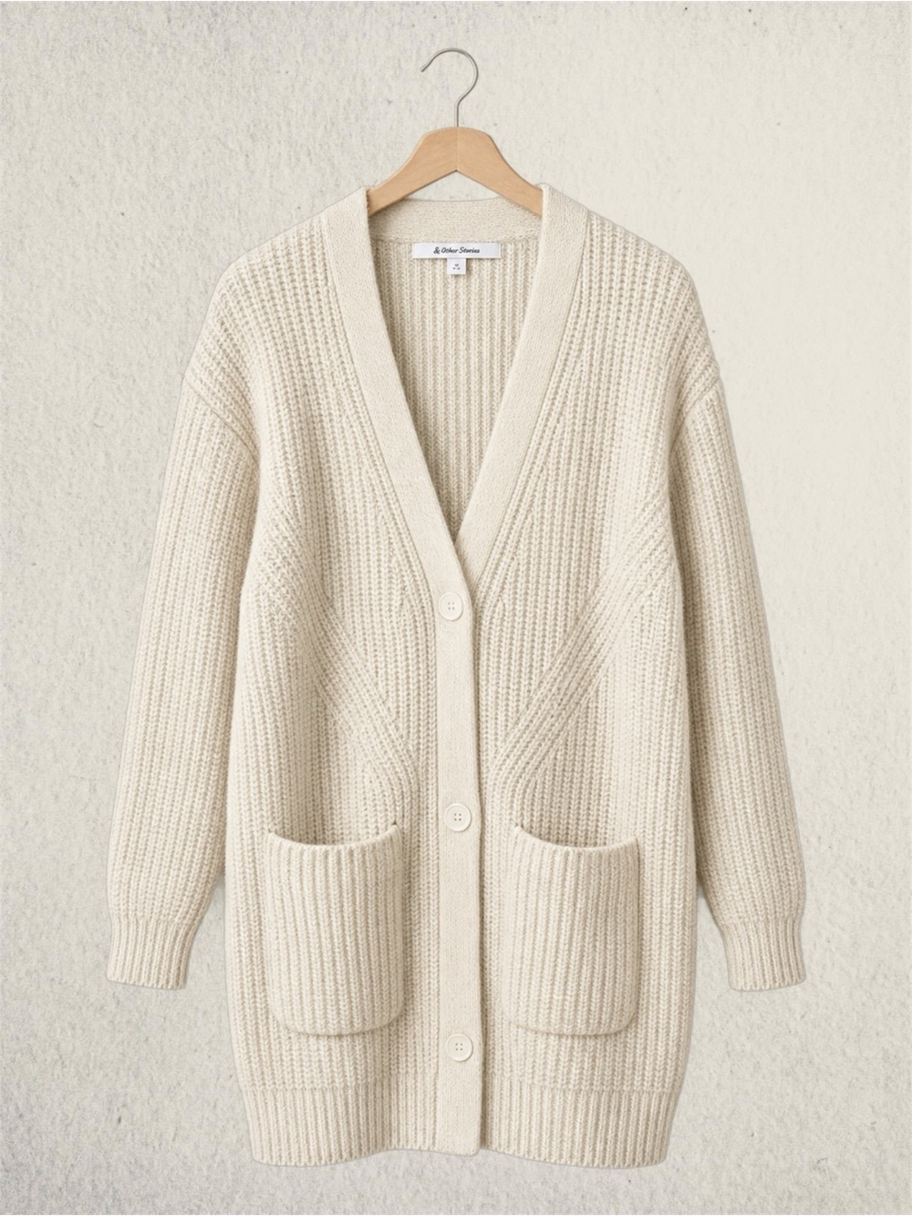 & Other Stories Alpaca Wool Cardigan Sweater Cream Knit Pocket XS Oversized